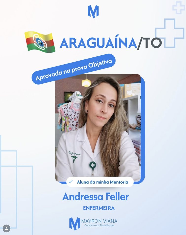 Aprovação de Andressa Feller — Enfermeira · Aprovada na objetiva · Araguaína/TO