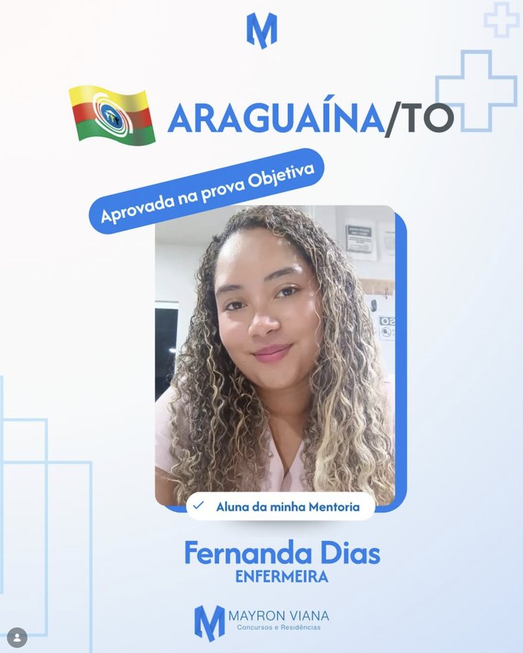 Aprovação de Fernanda Dias — Enfermeira · Aprovada na objetiva · Araguaína/TO