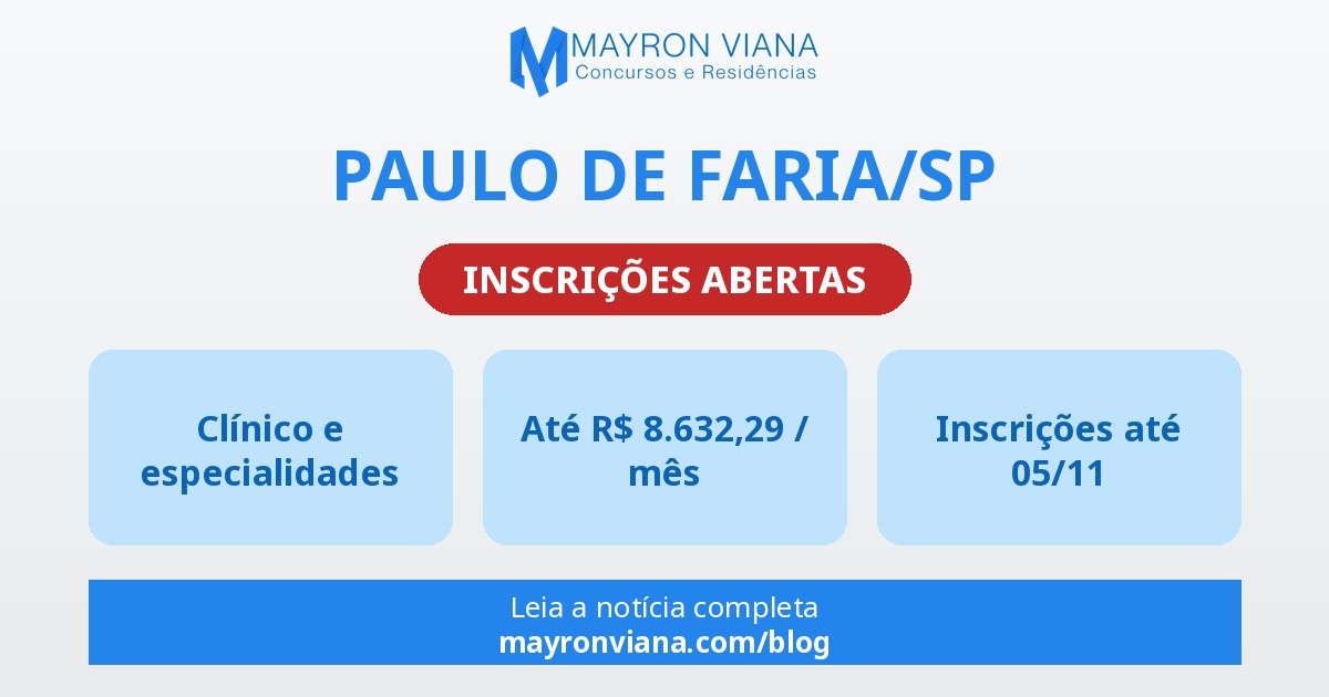 Paulo de Faria/SP: concurso para clínico, cardiologista e ginecologista