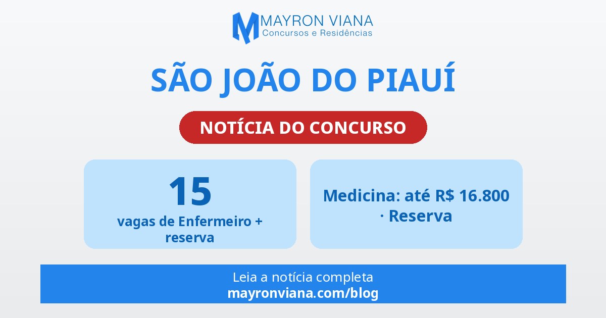 São João do Piauí: 15 vagas de Enfermeiro e salários médicos de até R$ 16.800