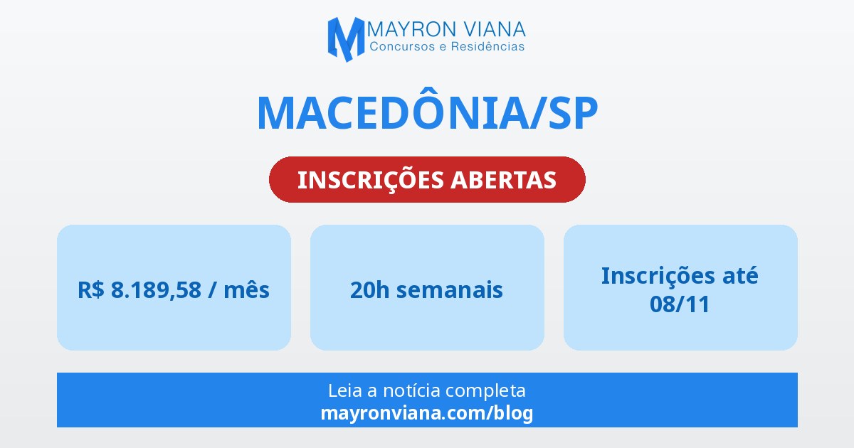 Macedônia/SP: concurso para Médico Clínico Geral com R$ 8.189,58