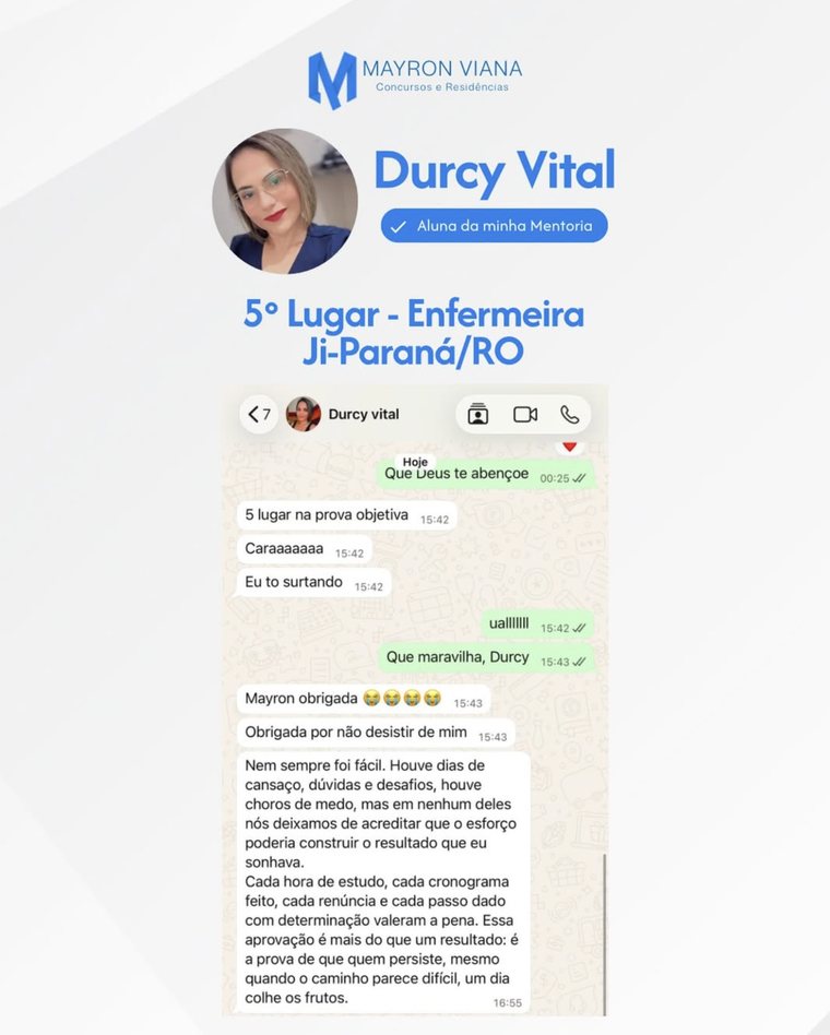 Aprovação de Durcy Vital — 5º Lugar · Enfermeira · Ji-Paraná/RO