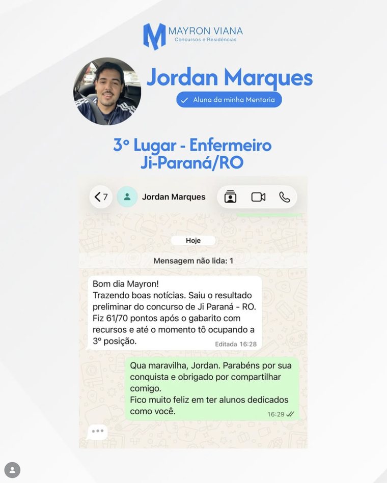 Aprovação de Jordan Marques — 3º Lugar · Enfermeiro · Ji-Paraná/RO