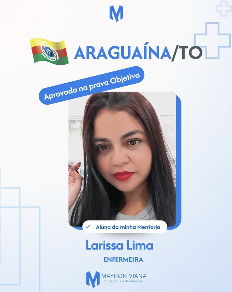 Aprovação de Larissa Lima — Enfermeira · Aprovada na objetiva · Araguaína/TO