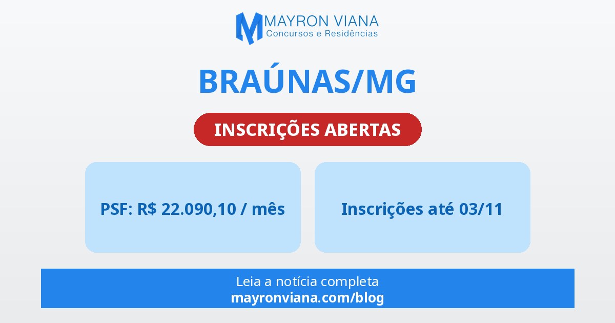Braúnas/MG: médicos com salário de até R$ 22.090,10 e inscrições até 03/11