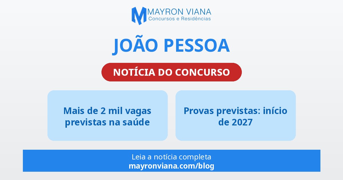 Concurso João Pessoa: mais de 2 mil vagas previstas na saúde